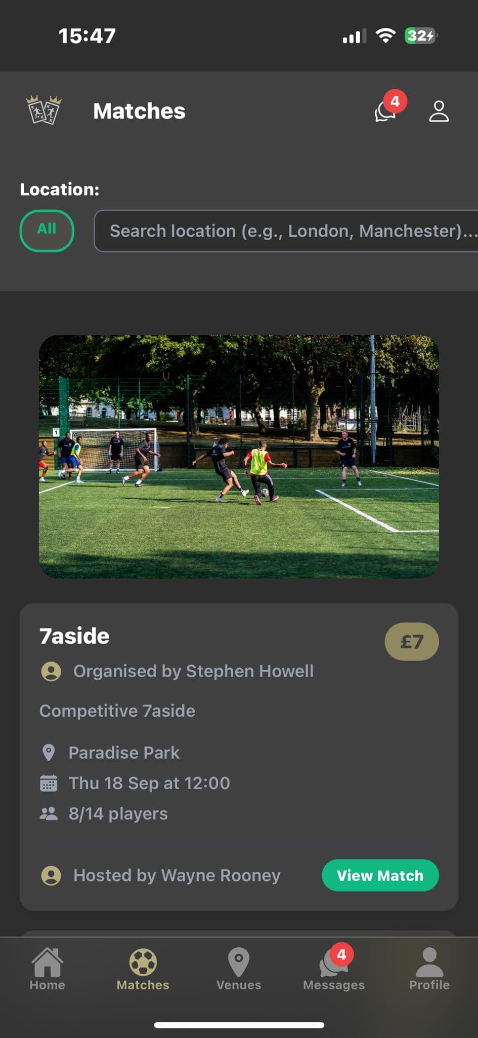 Football Kings app matches screen